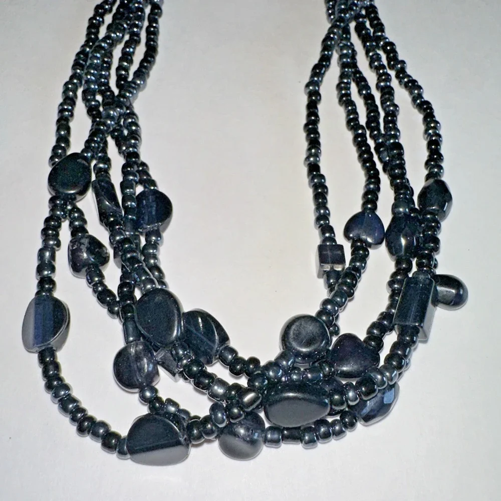 Unbranded Multi-Strand Necklace Women OS Navy Blue Excellent Layered Beaded